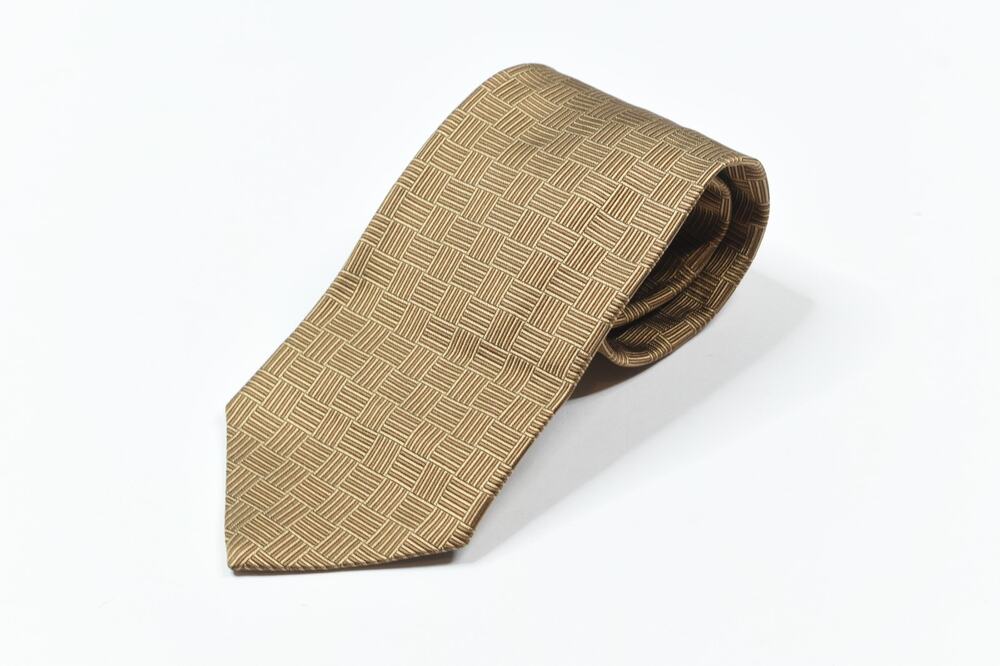 Brooks Brothers MAKERS Neck Tie Mens Tan Basketweave 100% Silk Classic
